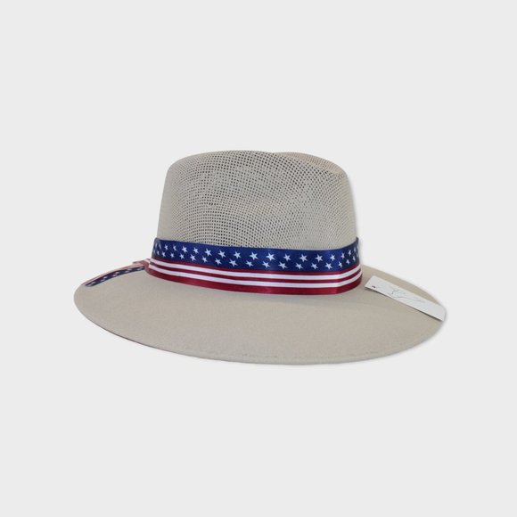 Panama Hat Xeal Men & Women NEW! Light Brown in color , Straw, USA Flag Band - Picture 2 of 8